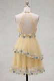 Halter Aprico A Line Homecoming Dress with 3D Flowers