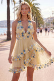 Halter Aprico A Line Homecoming Dress with 3D Flowers