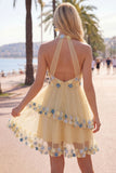 Halter Aprico A Line Homecoming Dress with 3D Flowers