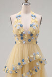 Halter Aprico A Line Homecoming Dress with 3D Flowers