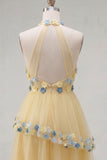 Halter Aprico A Line Homecoming Dress with 3D Flowers