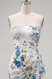 Strapless Black Floral Bodycon Short Homecoming Dress with Sash