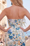 Strapless Black Floral Bodycon Short Homecoming Dress with Sash