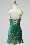 Dark Green Jacquard Ruffled Short Homecoming Dress