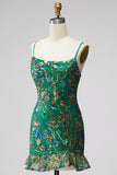 Dark Green Jacquard Ruffled Short Homecoming Dress