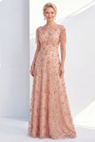 Champagne A Line V-Neck Sequin Mother of the Bride Dress