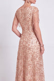 Champagne A Line V-Neck Sequin Mother of the Bride Dress