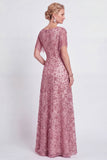 Champagne A Line V-Neck Sequin Mother of the Bride Dress