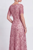 Champagne A Line V-Neck Sequin Mother of the Bride Dress