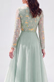 Navy Sequin Beaded A Line Mother of the Bride Dress with Long Sleeves