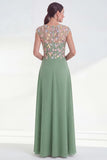 Pink A Line 3D Flower Long Mother of the Bride Dress