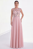 Pink A Line 3D Flower Long Mother of the Bride Dress