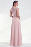 Pink A Line 3D Flower Long Mother of the Bride Dress