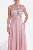 Pink A Line 3D Flower Long Mother of the Bride Dress