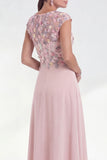 Pink A Line 3D Flower Long Mother of the Bride Dress
