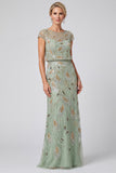 Green Mermaid Beaded Sequin Mother of the Bride Dress with Cap Sleeves