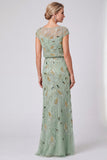 Green Mermaid Beaded Sequin Mother of the Bride Dress with Cap Sleeves