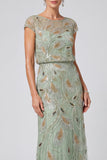 Green Mermaid Beaded Sequin Mother of the Bride Dress with Cap Sleeves