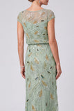 Green Mermaid Beaded Sequin Mother of the Bride Dress with Cap Sleeves