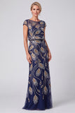 Green Mermaid Beaded Sequin Mother of the Bride Dress with Cap Sleeves