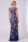 Green Mermaid Beaded Sequin Mother of the Bride Dress with Cap Sleeves