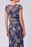 Green Mermaid Beaded Sequin Mother of the Bride Dress with Cap Sleeves