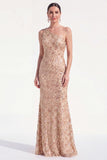 One Shoulder Champagne Sequin Mermaid Mother of the Bride Dress