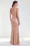 One Shoulder Champagne Sequin Mermaid Mother of the Bride Dress