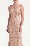 One Shoulder Champagne Sequin Mermaid Mother of the Bride Dress
