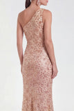 One Shoulder Champagne Sequin Mermaid Mother of the Bride Dress