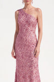 One Shoulder Champagne Sequin Mermaid Mother of the Bride Dress
