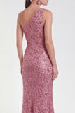 One Shoulder Champagne Sequin Mermaid Mother of the Bride Dress