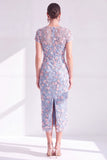 Blue Sheath 3D Flower Midi Mother of the Bride Dress with Slit