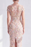 Blue Sheath 3D Flower Midi Mother of the Bride Dress with Slit