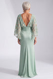 Green Beaded Sequin Batwing Sleeve Mermaid Mother of the Bride Dress with Pockets