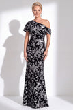 Orange Floral Velvet Burnout One Shoulder Mermaid Mother of the Bride Dress