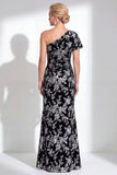 Orange Floral Velvet Burnout One Shoulder Mermaid Mother of the Bride Dress
