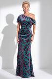 Orange Floral Velvet Burnout One Shoulder Mermaid Mother of the Bride Dress