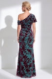 Orange Floral Velvet Burnout One Shoulder Mermaid Mother of the Bride Dress