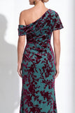 Orange Floral Velvet Burnout One Shoulder Mermaid Mother of the Bride Dress