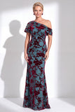 Orange Floral Velvet Burnout One Shoulder Mermaid Mother of the Bride Dress