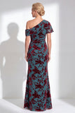 Orange Floral Velvet Burnout One Shoulder Mermaid Mother of the Bride Dress