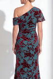 Orange Floral Velvet Burnout One Shoulder Mermaid Mother of the Bride Dress