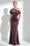 Orange Floral Velvet Burnout One Shoulder Mermaid Mother of the Bride Dress