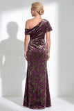 Orange Floral Velvet Burnout One Shoulder Mermaid Mother of the Bride Dress