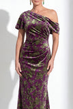 Orange Floral Velvet Burnout One Shoulder Mermaid Mother of the Bride Dress