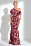 Orange Floral Velvet Burnout One Shoulder Mermaid Mother of the Bride Dress