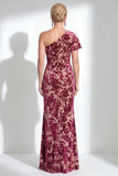Orange Floral Velvet Burnout One Shoulder Mermaid Mother of the Bride Dress