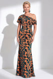 Orange Floral Velvet Burnout One Shoulder Mermaid Mother of the Bride Dress