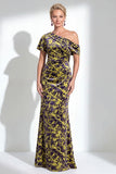 Orange Floral Velvet Burnout One Shoulder Mermaid Mother of the Bride Dress